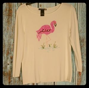Sweaterworks, sequined and beaded flamingo. Size L